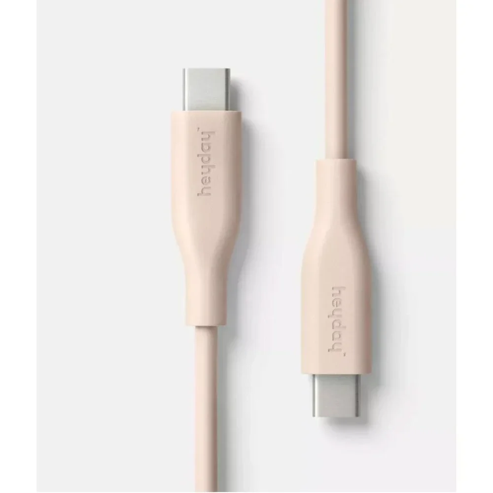 HEYDAY Fast Charging Cable 3ft USB-C to USB-C Cable Beige & Silver (2-pack Bundl